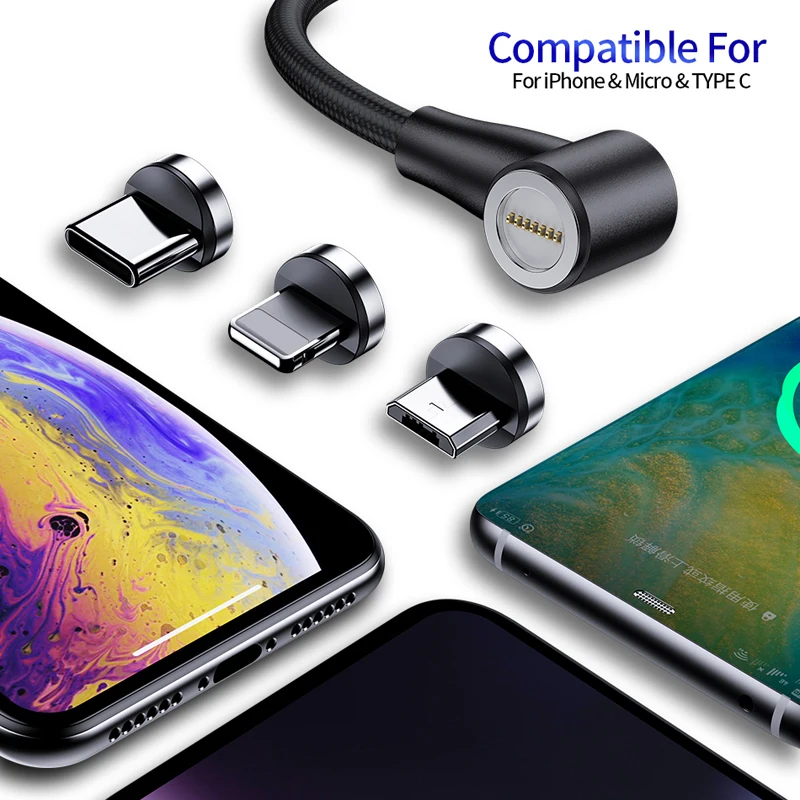 5A Superfast Charging Magnetic USB Cable Type C Micro USB Charging Data Cable Quick Charger Support Data Transmit 90 Degree Cabo