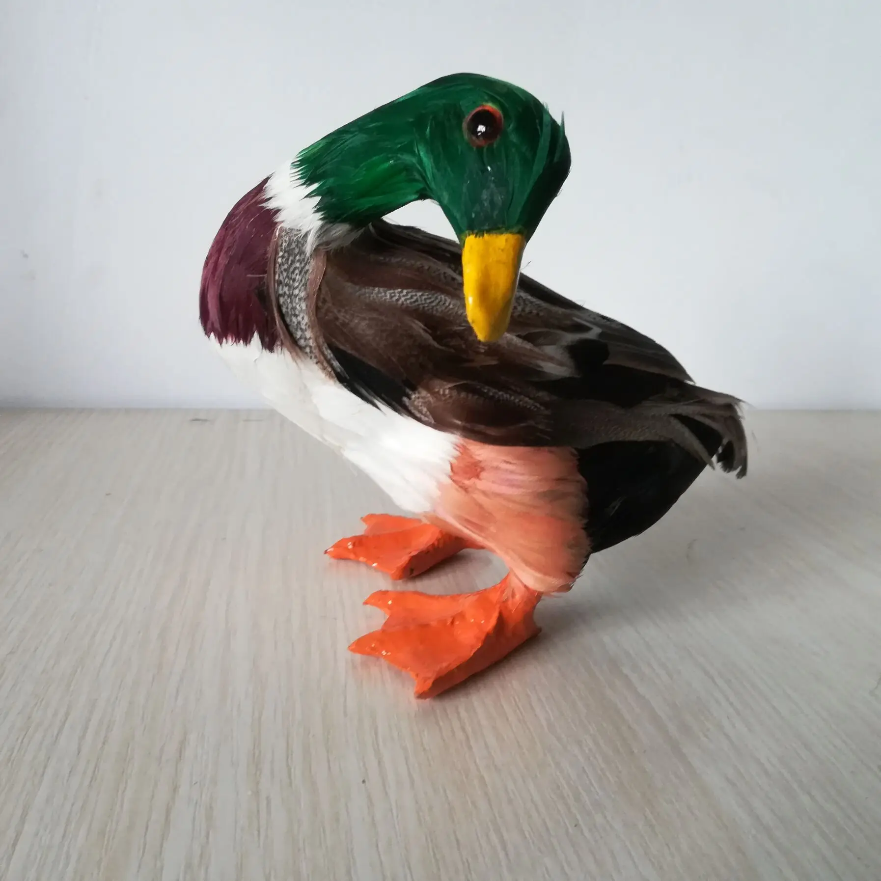 Brinquedo da vida real cerca de 13x9x12cm pato colorido modelo duro plástico & pele virar cabeça volta pato decoração para casa brinquedo presente de natal w0122