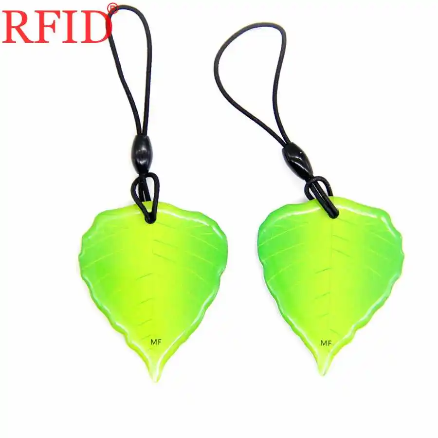 UID S50 1K 13.56Mhz Changeable IC MFS50 RFID Card Rewritable Writable IC Keychain Leaf Pattern Dropping Glue Key Ring Tag 1