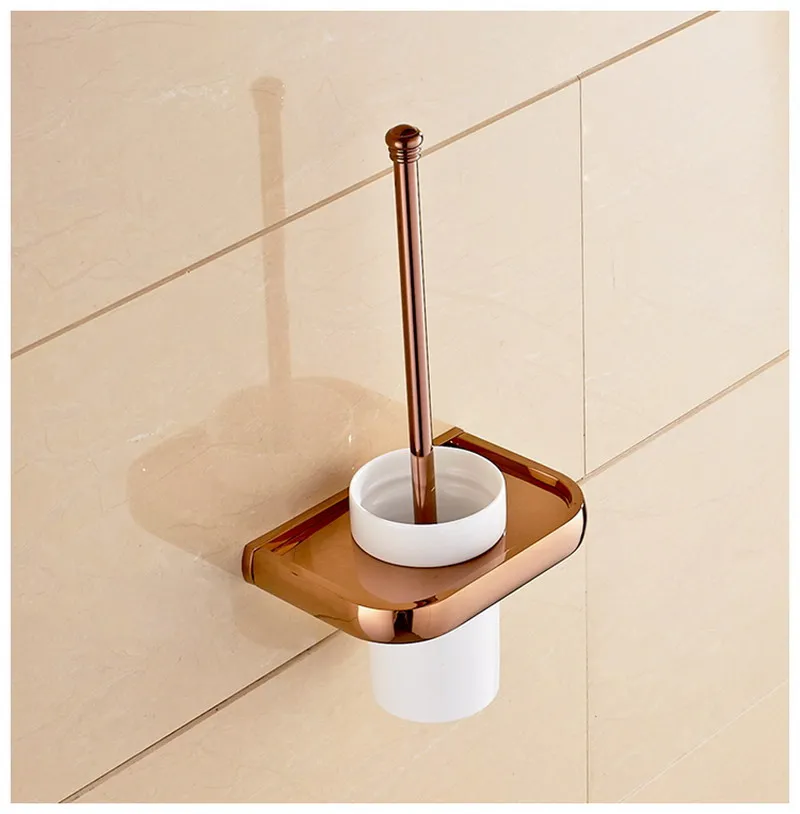 Wall Mounted Toilet Brush Holder Solid Brass Construction Base Ceramic Cup Chrome/Gold/Rose Golden/Antique/ Black