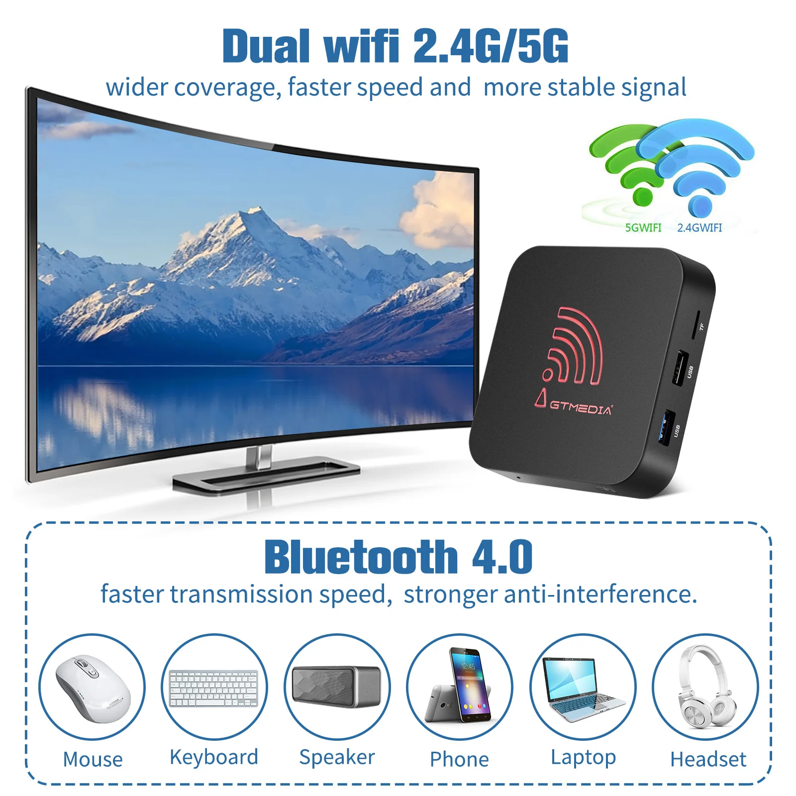 GTMEDIA-receptor de TV inteligente G5, decodificador con Android 9,0, S905X2, USB 3,0, 4K, HDR, Wifi, Bluetooth, M3u, reproductor de videojuegos