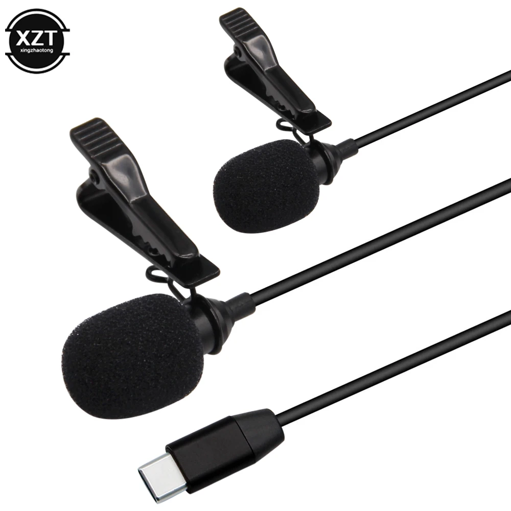 2 متر USB المزدوج رئيس Lavalier التلبيب ميكروفون كليب على متعدد الاتجاهات للكمبيوتر وين ماك تسجيل الفيديو الصوت 3.5 مللي متر نوع C Mic