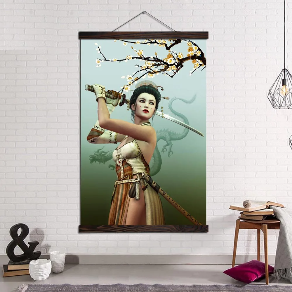 

Wall Art Pictures Prints and Posters Canvas Decorative Painting Beautiful and Cool Japan Female Samurai