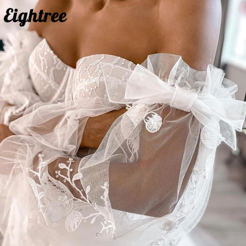 Eightree-vestidos de novia elegantes, ropa de novia con apliques de manga farol, vestido de novia moderno con escote en forma de A, vestidos de novia de princesa de talla personalizada