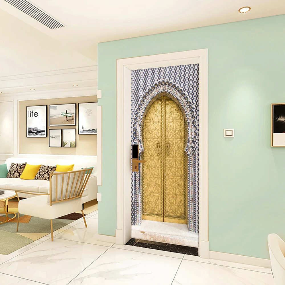 2pcs/set Muslim Great Mosque of Mecca Door Sticker Home Decor Art Mural Living Room Porch Wall Stickers Peel & Sticker Wallpaper