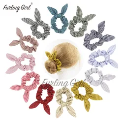 Furling Girl 1 PC Plaid Design Bunny Ears Hair Scrunchies Rabbit Ears Elastic Hair Bands Bowknot Hair Accessories Hair Bow