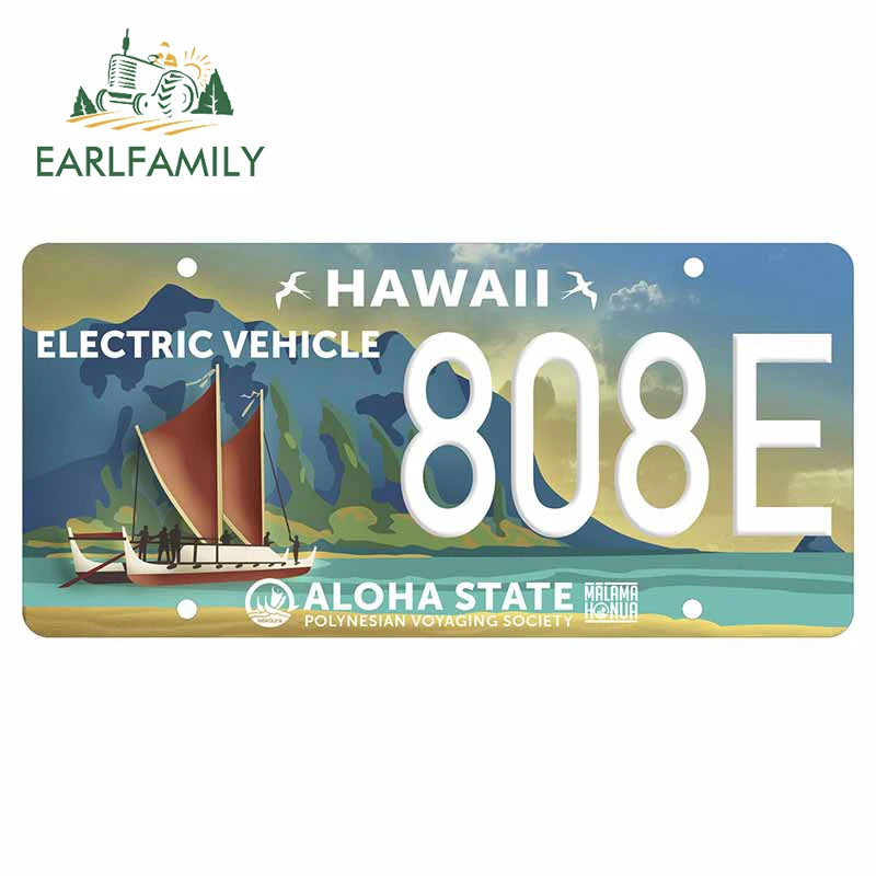 EARLFAMILY 13cm x 6.3cm for Hawaii 808E License Plate Car Stickers Vinyl Anime Car Wrap Motorcycle Helmet Decal for Vehicle