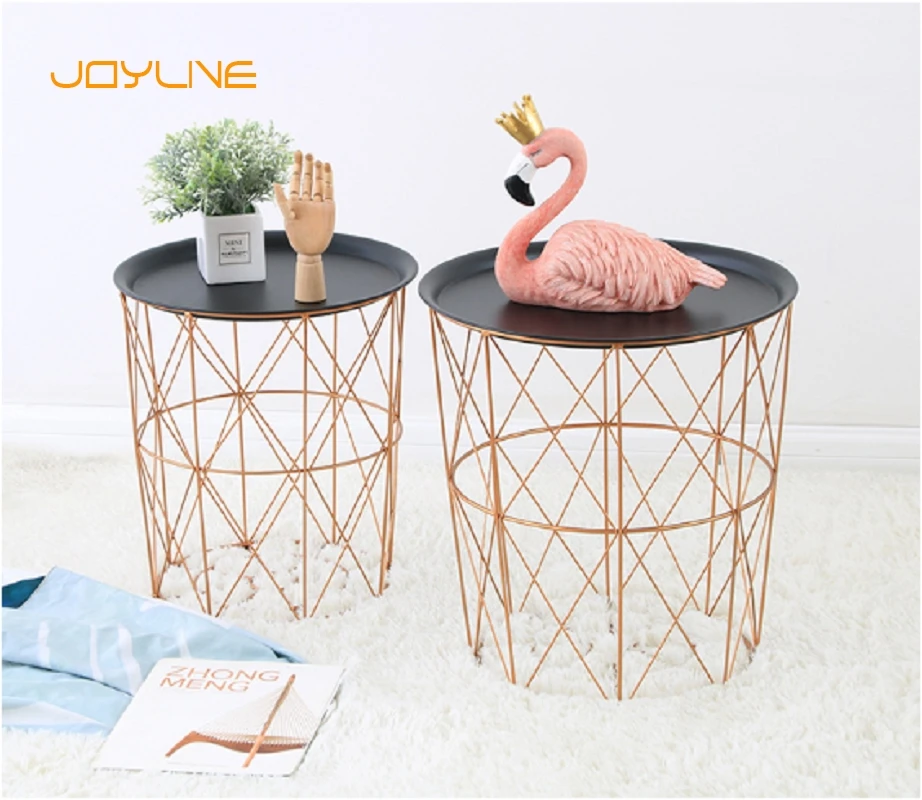 JOYLIVE Minimalist Furniture Computer TV Tray Metal Coffee Table Living Room Sofa Side Table Storage Basket Console Table