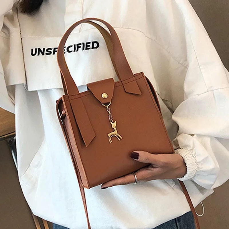 New Women Square Bag PU Leather Deer Decor Handbag Crossbody Messenger Bags New Fashion Crossbody Bags For Women Bolsos Mujer