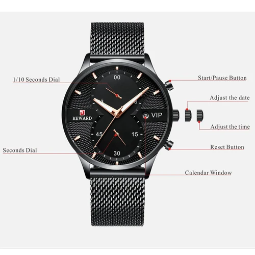 Imagen 2 del producto REWARD Relojes de negocios para hombre, cronógrafo de lujo de primeras marcas, reloj de cuarzo resistente al agua, reloj de pulsera deportivo con fecha de acero inoxidable para hombre