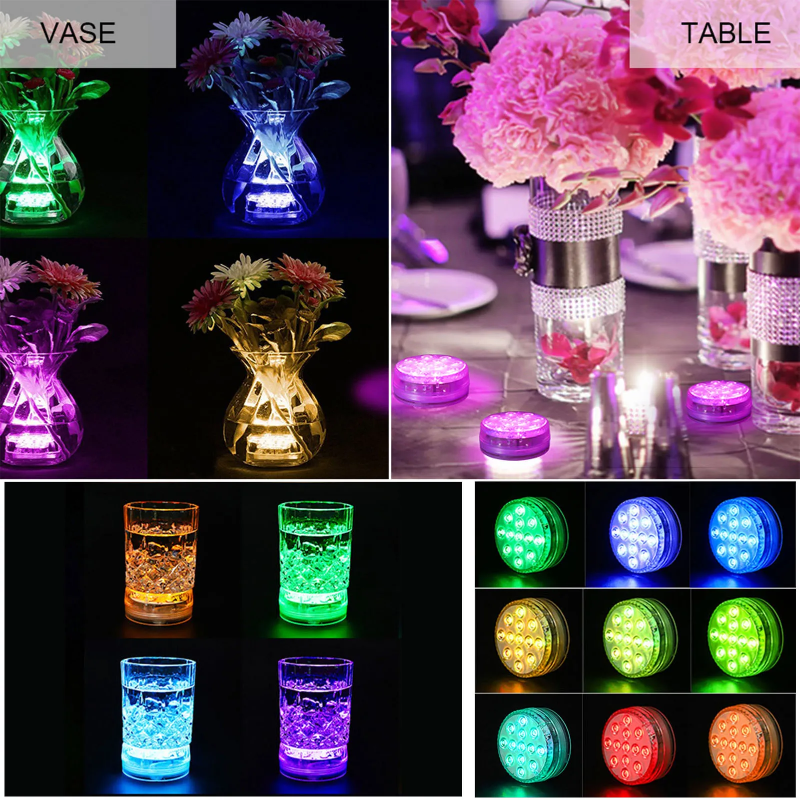 13LEDs USB Rechargeable Underwater Submersible Light Pool Light RF Remote Control IP68 Underwater Night Lamp Garden Party Decor