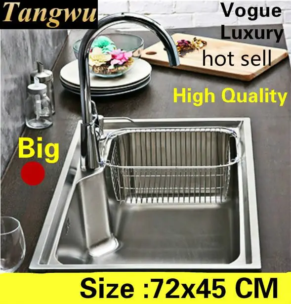 

Free shipping Apartment luxury kitchen single trough sink wash vegetables high quality 304 stainless steel hot sell big 72x45 CM