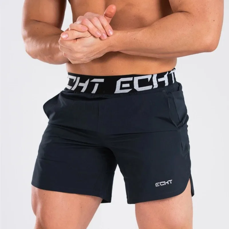 Pantalones cortos de culturismo para hombre, Shorts de gimnasio para Fitness, de secado rápido, finos, informales, para playa, de marca