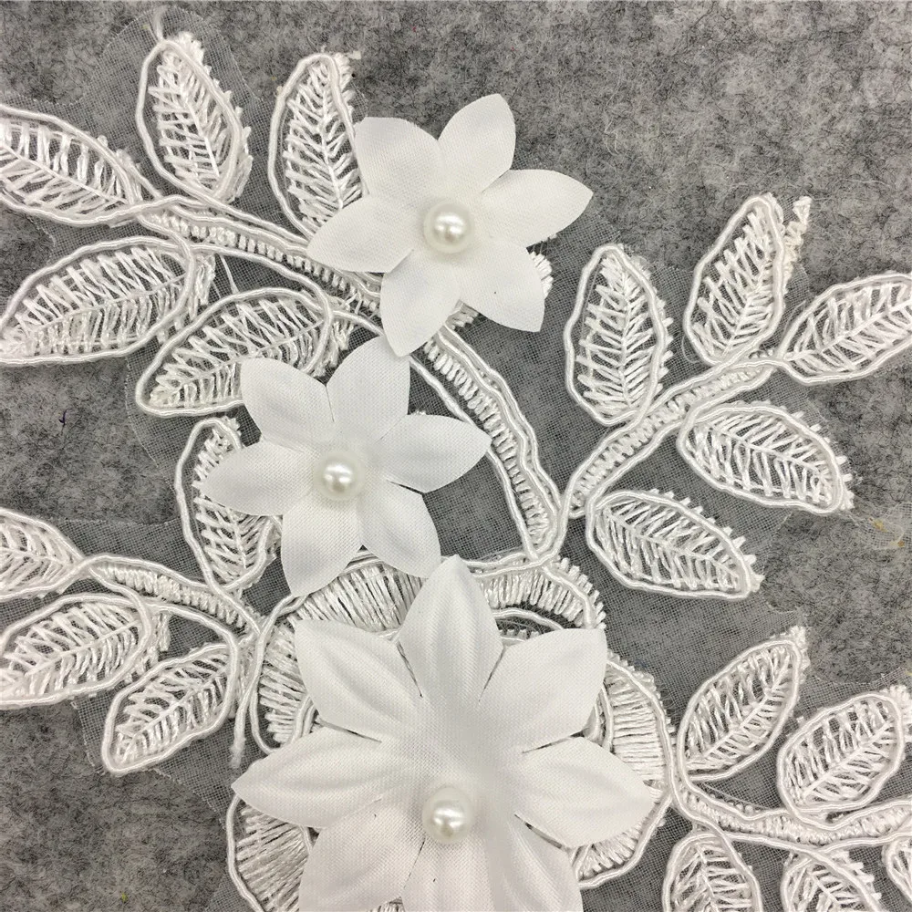 Hot sale ABS pearl 3D Flower white lace collar Fine sewing Fabric Accessories Decorate Supplies craft Applique Costume YL1256