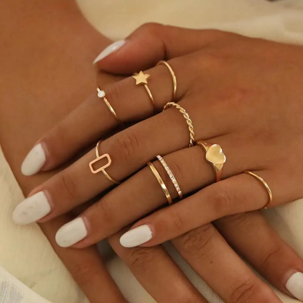 9pcs/Set Bohemian Hollow Heart Knuckle Finger Rings Set For Women Simple Wavy Geometric Female Wedding Ring Fashion Jewelry