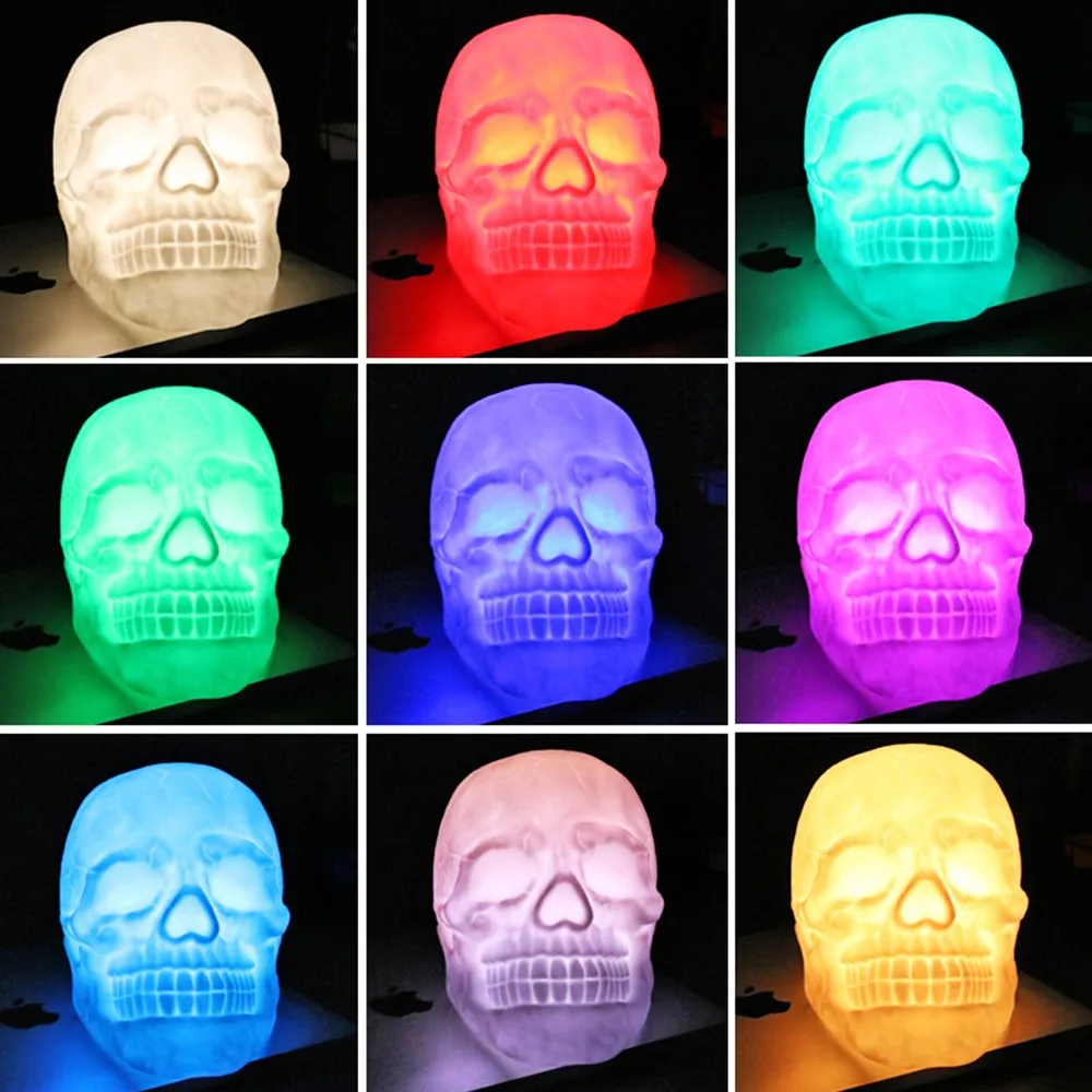 Remote Control Color Changeable Touch Sensor Skull LED Night Light Lamp with Battery USB for Holiday Gift Decoration