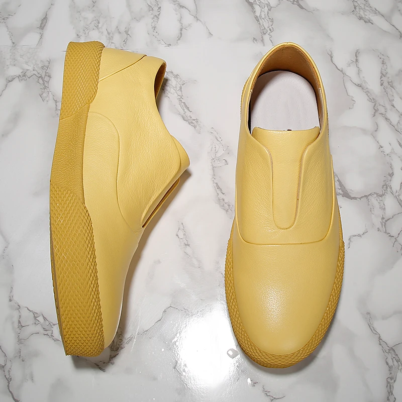 Handmade New Fashion Casual Shoes Genuine Cow Leather Black Yellow Loafers Soft Breathable Slip-On Flats Italian Designer Shoes