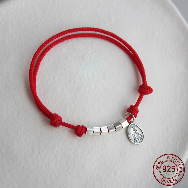 La Monada 13-18cm FU Red Thread For Hand 925 Sterling Silver Bracelet Women Rope Red Thread Bracelets For Women Silver 925