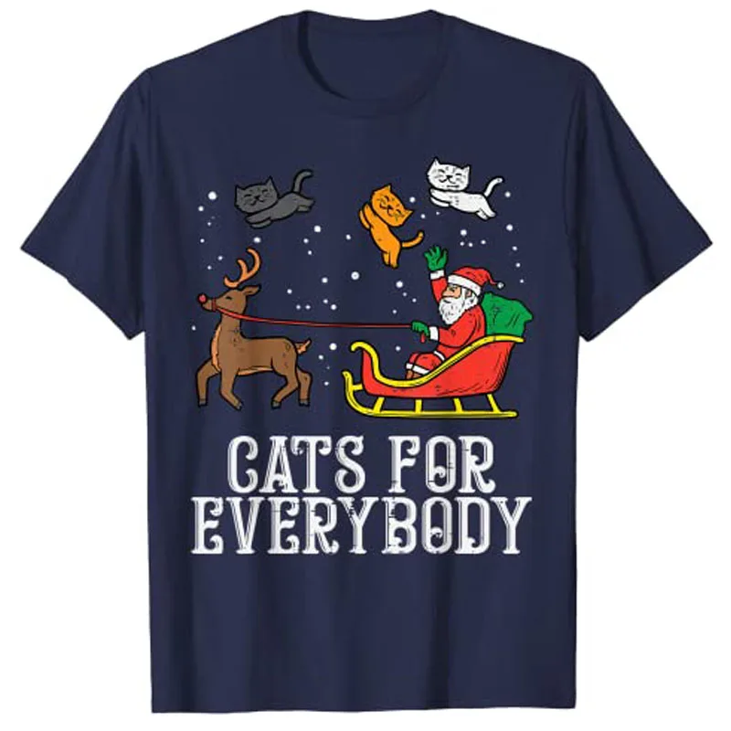 Cats for Everybody Santa Funny Christmas Pajama Xmas Women T-Shirt Tops