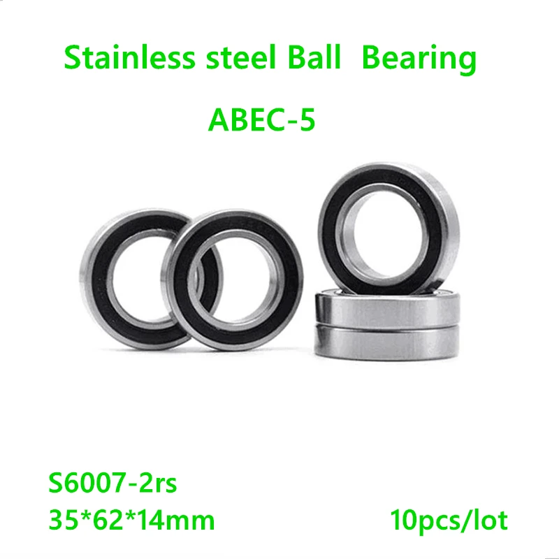 

10pcs/lot S6007-2RS S6007RS ABEC-5 Stainless steel 35×62×14mm Deep Groove Ball bearing Double Rubber cover 35*62*14mm