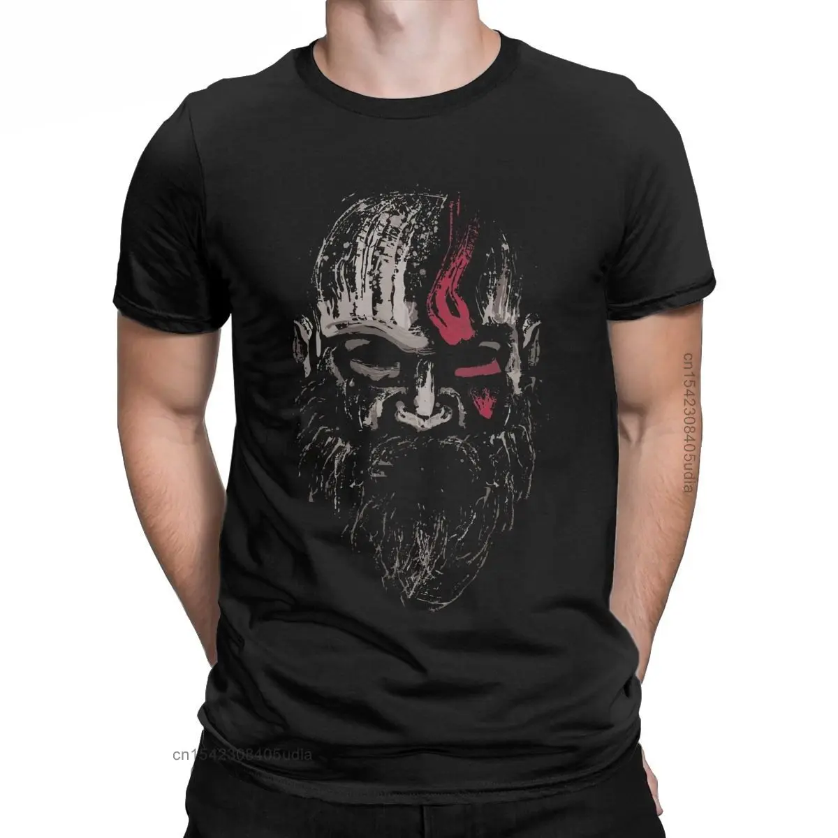 Warrior Kratos Tshirt For Men Vintage Pure Cotton Graphic T Shirts God Of War Short Sleeve Clothing Graphic Printed Tops