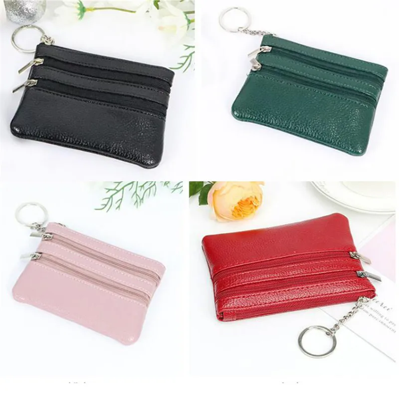 3 Pouch Pocket Wallets Women Small PU Leather Coin Purse Zipper Change Money Bags Key Holder Case ID Card Holde Zipper Purses