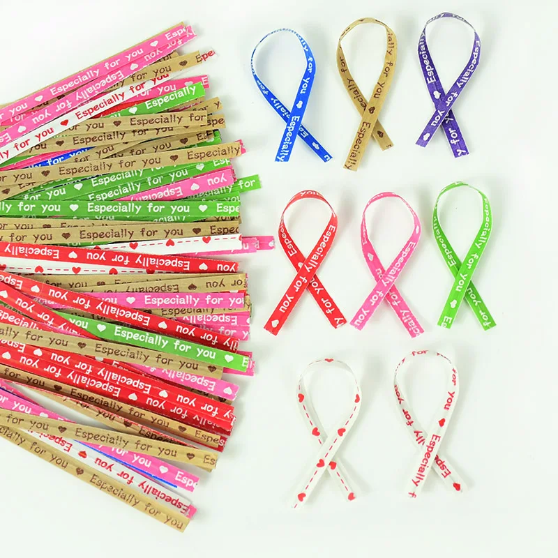 100pcs 9cm Twist Ties for Gift Bags Sealing Wire Especially For You Love Print Candy Cookie Bags Wrapping Supplies Bakery Tie