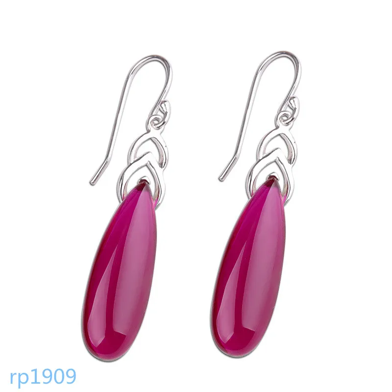 

KJJEAXCMY boutique jewelry S925 sterling silver jewelry women's water drop pomegranate green chalcedony red corundum earrings