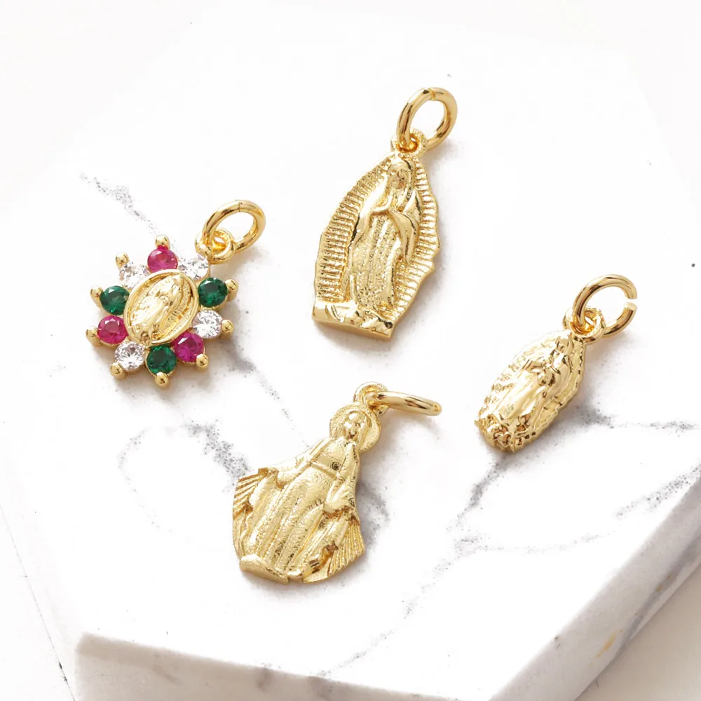 2pcs 14k Gold Plated Virgin Mary Pendant Necklace Bracelet Jewelry Making Supplies Diy Earrings Hand Made  Copper Accessories