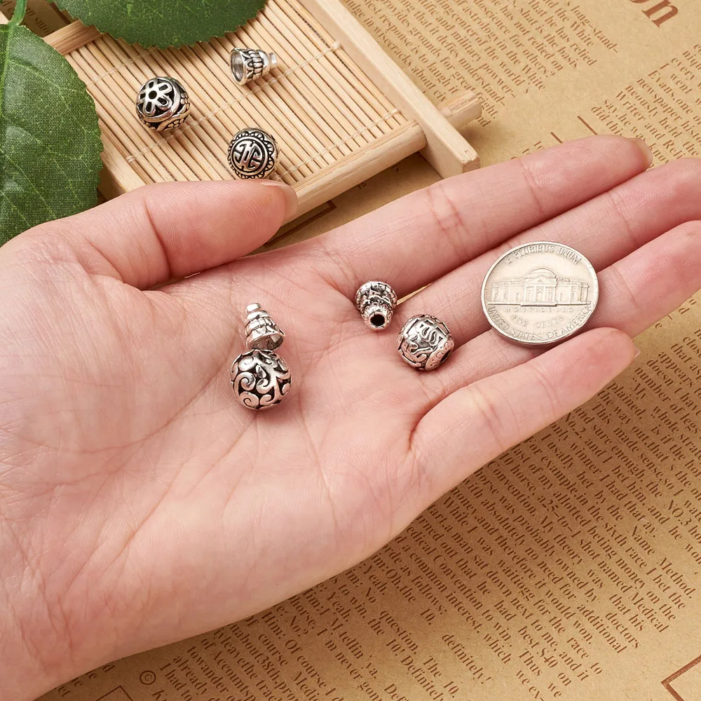 20Sets Tibetan Antique Silver Color 3-Hole Round Guru Beads T-Drilled Beads Buddhist Bead Cap for DIY Bracelet Jewelry Making