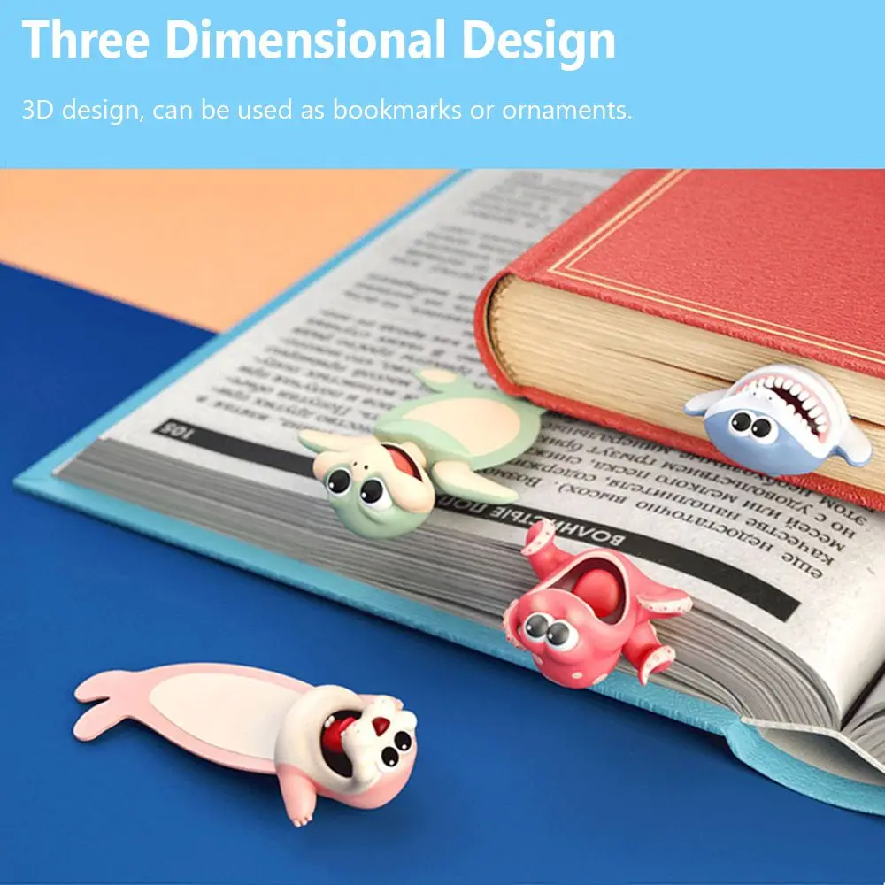 3D Cartoon Stereo Bookmarks Sea Animal Book Markers Octopus Lobster Stationery Gifts Panda Bookmark Of Pages Clip Supplies