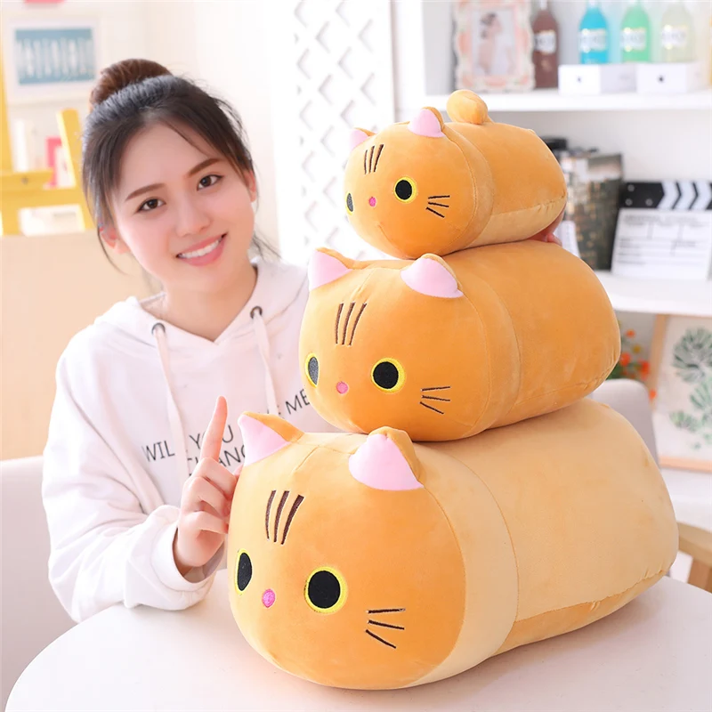 Kawaii Cat Long Pillow Sofa Cushion Plush Toy Stuffed Cartoon Cat Animal Doll for Lovely Gift