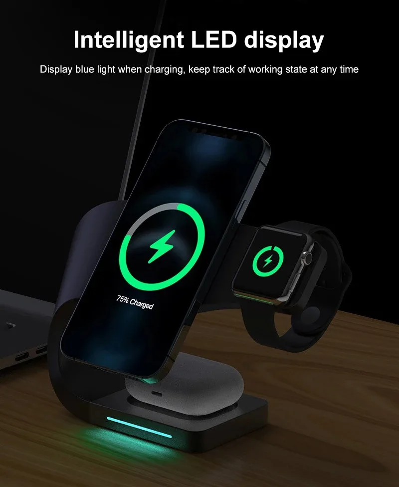 Magnetic 4 In 1 Wireless Charger Dock For IPhone 13 12 Pro Max Mini 15W Qi Fast Charging Station For AirPods 3 Apple Watch 7 6 5