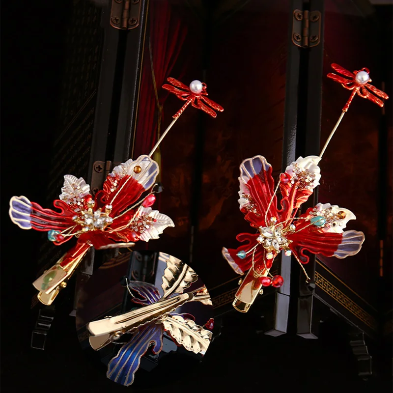 Handmade Draggonfly Designs Vintage Brides Hair Accessories Chinese Classical Wedding Headdress Jewelry Hair Jewelries