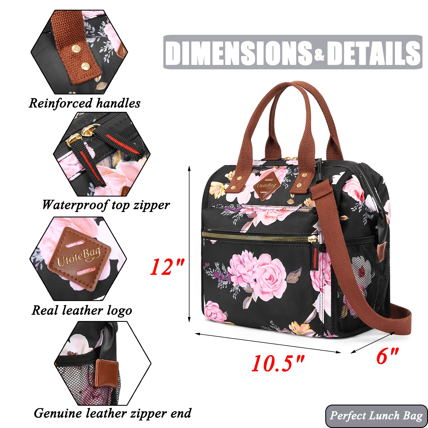 LOKASS Lunch Bag Women Insulated Lunch Box Water-resistant Lunch Tote Thermal Lunch Cooler Soft Liner Lunch Bags for Girls Lady