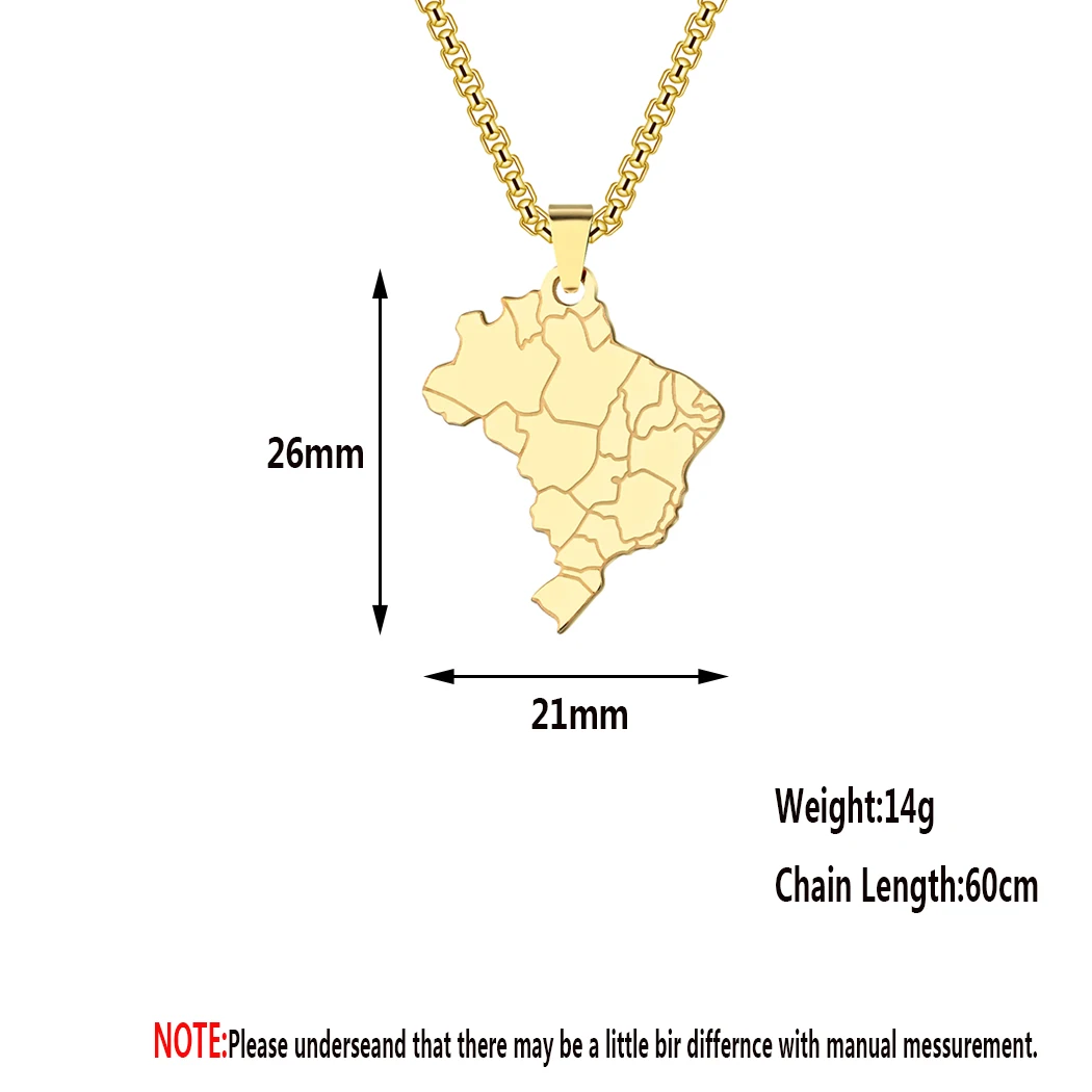 Country Flag Brazil Map Necklace Men Women Street Style Hip Hop Stainless Steel Jewelry Party Collar Collier