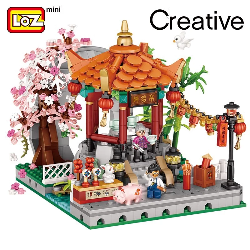 LOZ old Chinese building Chinese Style Building Block Lantern Festival Lantern Festival at Pavilion Tea House