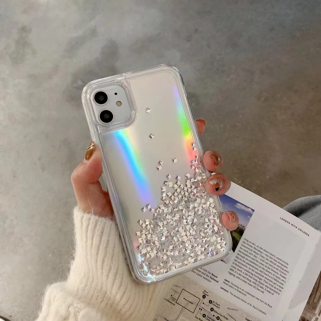 Custodia per telefono Laser sabbie mobili con strass di lusso per iPhone 15 14 13ProMax 12 12mini 11promax XMAX XR 7 8 Plus custodie glitter liquide