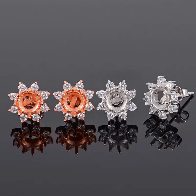 Fashion 925 Silver Stud Earrings Base for Jewelry DIY 5mm Strerling Silver Earrings Tray Semi Mount Stud Earrings