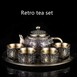 1Pcs European-style bronze tea set set household retro tea table Kung Fu tea cup teapot small set holiday practical gifts