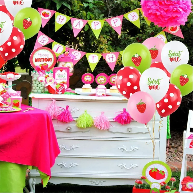 Strawberry ThemeSummer Sweet Party Baby Birthday Party LatexBalloon Set decorazione puntelli