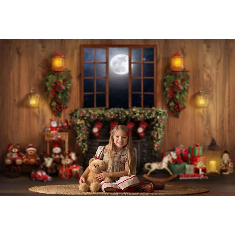 LATAR BELAKANG Anak Natal Musim Dingin untuk Fotografi Bulan Purnama Natal Dekorasi Perapian Foto Potret Anak-anak Latar Belakang Stan Studio