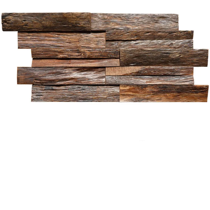 6 PCS Interlocking Ancient Boat Wood Wall Backsplash 3D Natural Wooden Pattern Panel Mosaic Tile DQ127