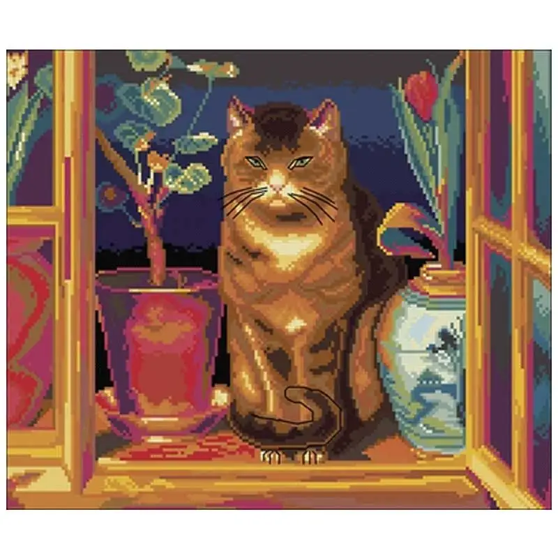 

Cat on the windowsill patterns Counted Cross Stitch 11CT 14CT 18CT DIY Chinese Cross Stitch Kits Embroidery Needlework Set