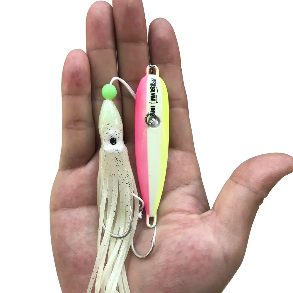 AS Inchiku Slow Jig Bottom Pesca Seabass Luminous Fishing Lures Metal Octopus Skirt Squid Bait 100g 120g 150g 200g 250g