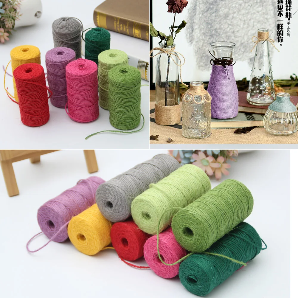 100M/Roll Colorful Jute Twine Natural Burlap Hessian Cord Hemp Rope Jute String for Artworks DIY Craft Picture Display Gift Wrap