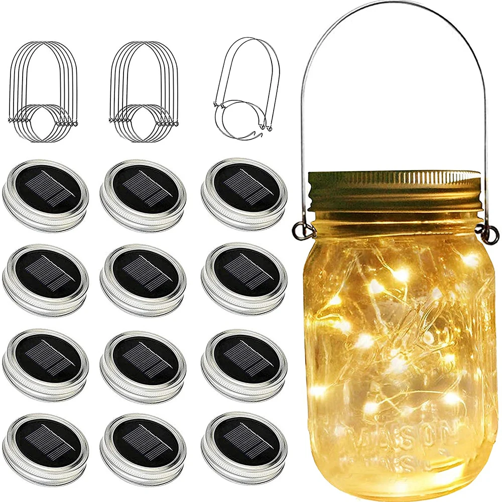 Solar Mason Jar Lid Lights 10/20 LED Waterproof Copper Fairy String Lights for Yard Garden Party Wedding Christmas Decorative