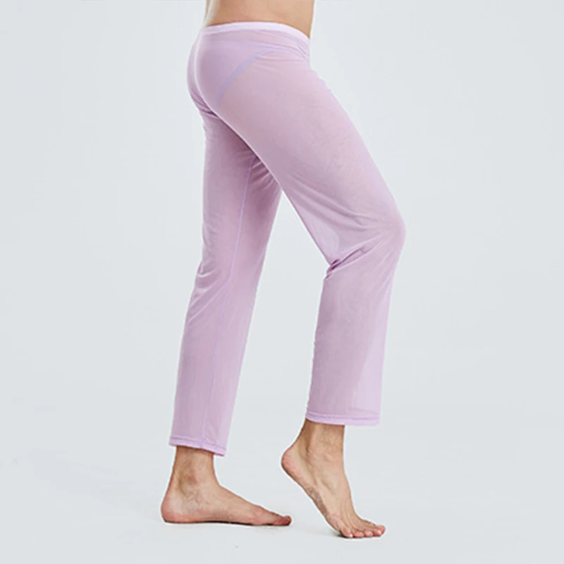 Men Long Pants Mesh Sheer Pajama Pants Sexy Underwear Stretch Pants See Through Thin Breathable Loose Sleepwear Lounge Homwear