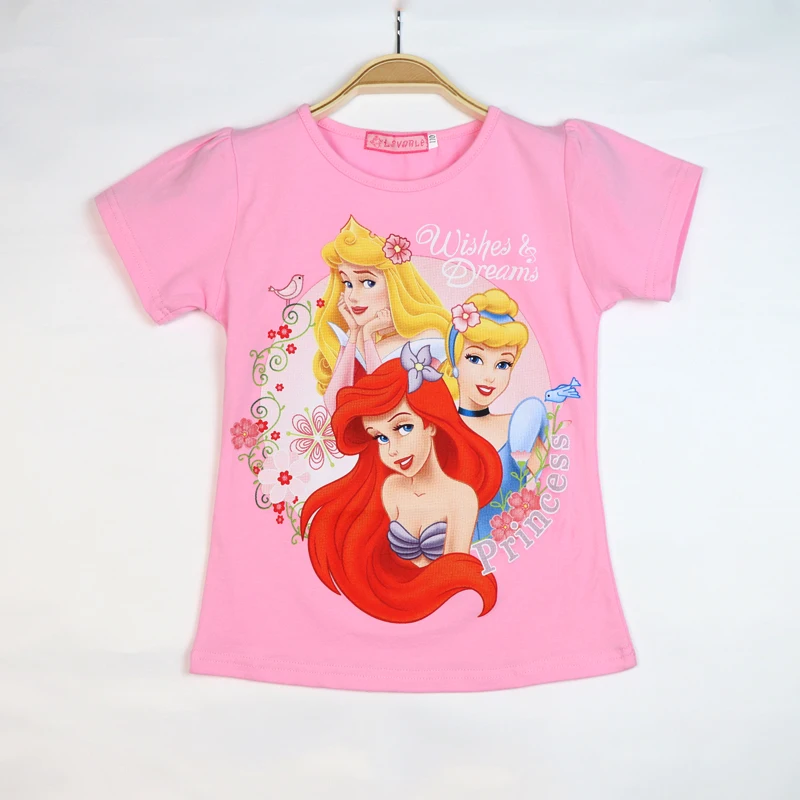 

Girls mermaid Princesses Summer 100％Cotton T-shirt Snow White Cartoon Cute casual fashion girls 3-9Y