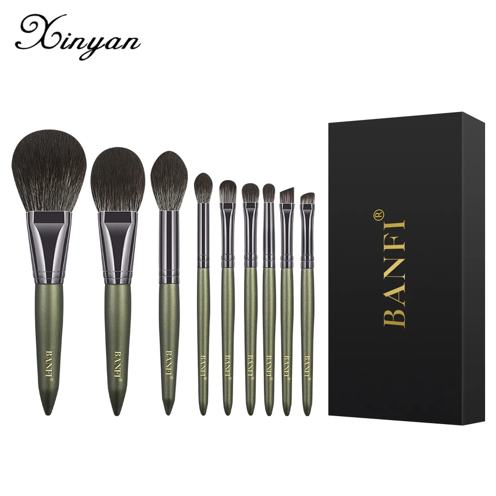 XINYAN 9pcs Avocado Green Makeup Brushes Set Professional Eyebrow Powder Foundation Eyeshadow Shadow Cosmetic Makeup Brush Tools